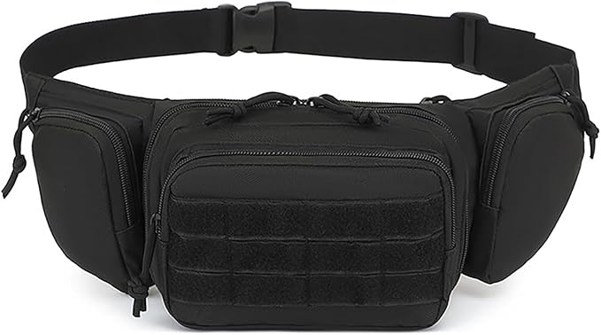Tactical Fanny Packs pistol waist bag with adjustable waist belt zipper pocket perfect for fitness travel outdoor running and hunting. (Black One Size)