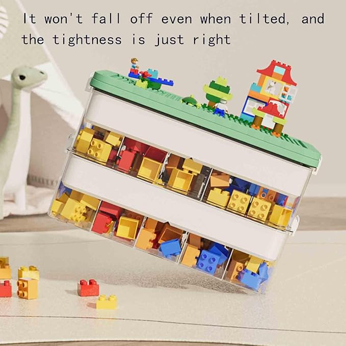 3-Tier Storage Box of Bricks for Lego PP+ABS Stackable Organizer 14.17×9.84×12.01 with Lids Green