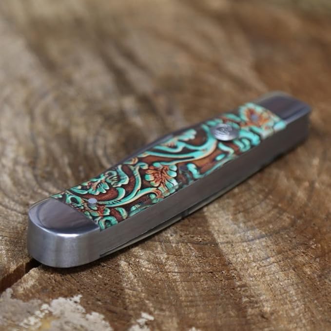 WHISKEY BENT HAT CO. Traditional Trapper Folding Pocket Knife 4.125 Closed Length 440C Stainless Steel Blades (Tooled Rancher)