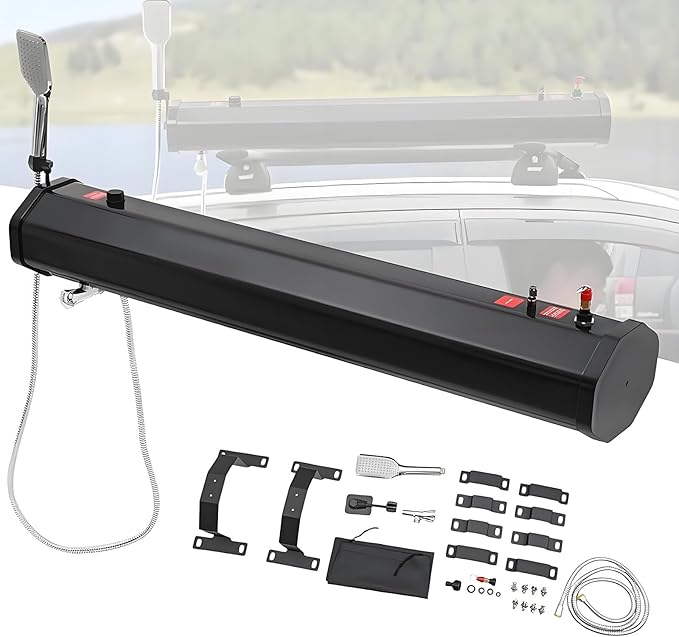 Roof Mount Camping Shower Solar Roof Rack Shower Roof-Mounted Road Shower Large Capacity With Balancing Screws And Metal Feet For Hiking Car Wash Pet Cleaning Beach Vacations 5.28加仑/20升