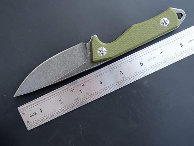 Eafengrow EF107 Fixed Blade Knife with D2 Steel Blade and Kydex Sheath - G10 Handle Compact Outdoor Field Utility Knife (Green)
