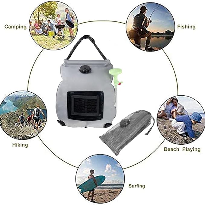 Solar Shower Bag 20L/5 Gallon Camping Shower Bag Portable Solar Camp Shower Bag with Upgraded Removable Hose &amp On-Off Switchable Shower for Camping Beach Swimming Traveling Hiking