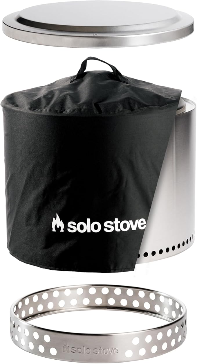 Solo Stove Bonfire Amazon Exclusive | Smokeless Fire Pit Bundle with Stand Lid Shelter &amp Ash Pan | Ideal for 4–6 People | Stainless Steel Wood Burning Camping Pit – 19.5 Wide 34lbs