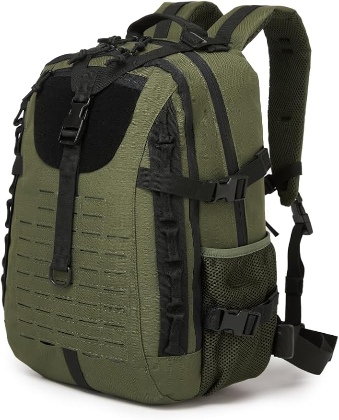 Military Tactical Backpack For Men Laser-Cut Molle Daypack 3 Day for HikingWorkingTravel (black green)
