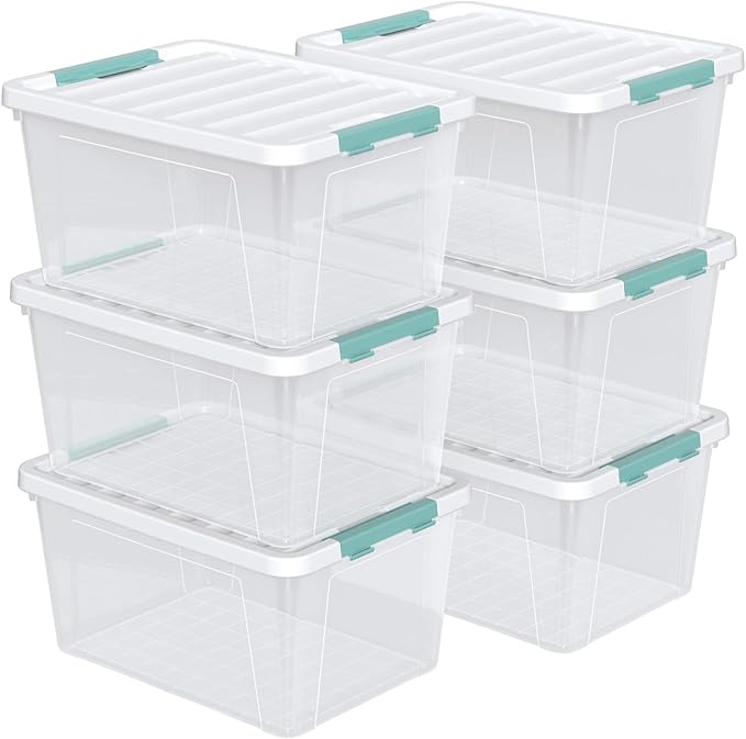 35 Quart Plastic Clear Bins with Lids Plastic Storage Boxes 6 Packs