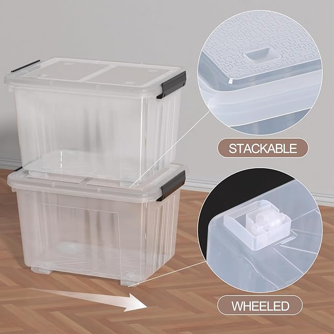 Readsky 30 Quart Clear Plastic Storage Bin with Lid and Wheels Clear Totes Storage 4 Packs