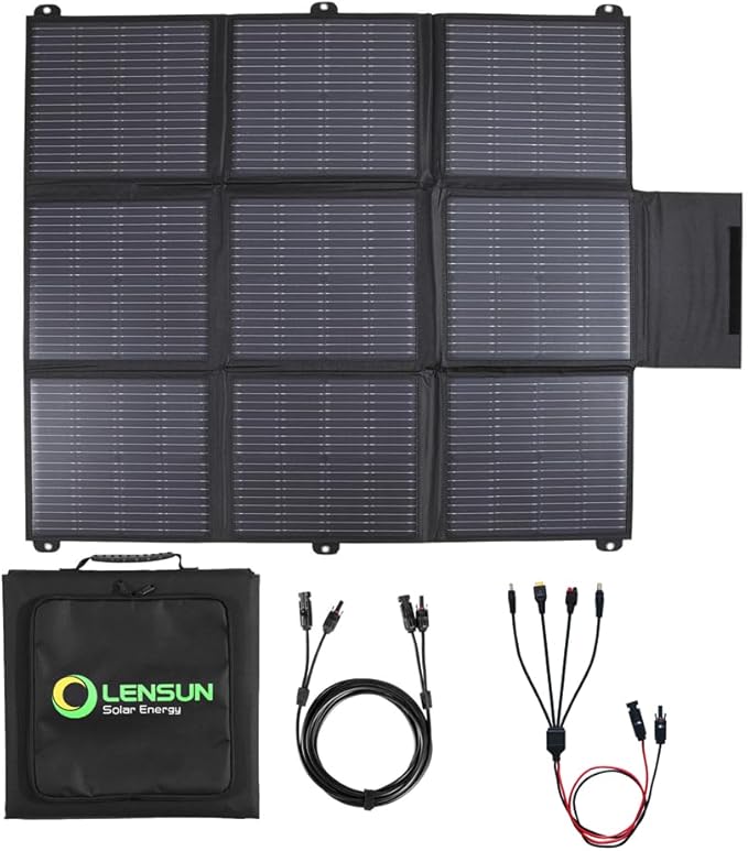 LENSUNSOLAR 200W 12V Portable Solar Panel Blanket with Standard Connectors for Solar Generator Power Station Lightweight Ultra-Thin only 5.2 kgs/11.4 lbs