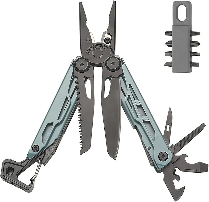 Multitool 25-in-1 Full-Size Lightweight EDC Camping Knives &amp Tools Multi-Purpose Pliers Folding Knife Outdoor Survival Gear Men Gift Ideas Gifts for Hunters Men who have Everything(Mist Bl