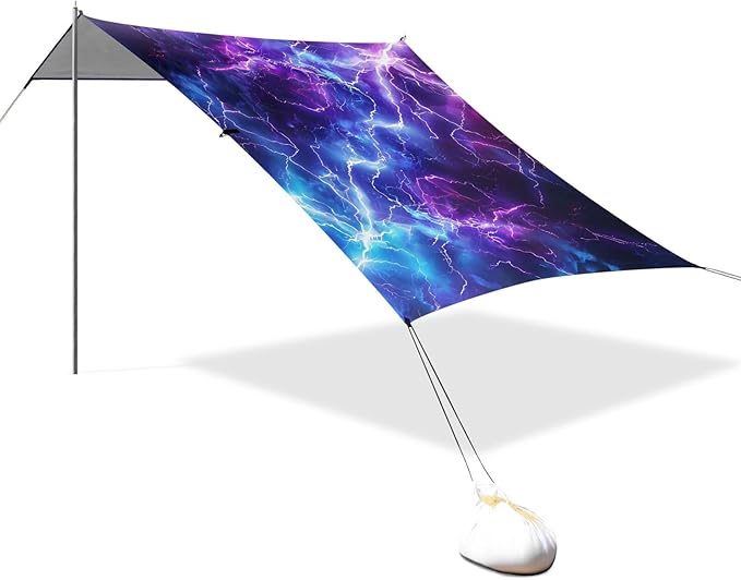 ALAZA Blue Purple Lightning Electricity Cross Lightning Beach Tent Sun Shelter Portable Canopy Sunshade for Outdoor Camping Picnics Backyard Fun 10x9 ft