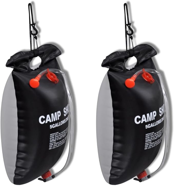 20L Shower Bag Set of 2 Portable Shower Bag with Shower Head Bag PVC for Outdoor Hiking Climbing Travel