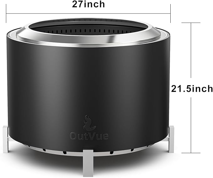 27 inch Stainless Steel Smokeless Fire Pit Outdoor Smokeless Firepit Wood Burning Fire Pits for Camping Bonfire Low Smoke Firepit for Outside (Vertical Hole)