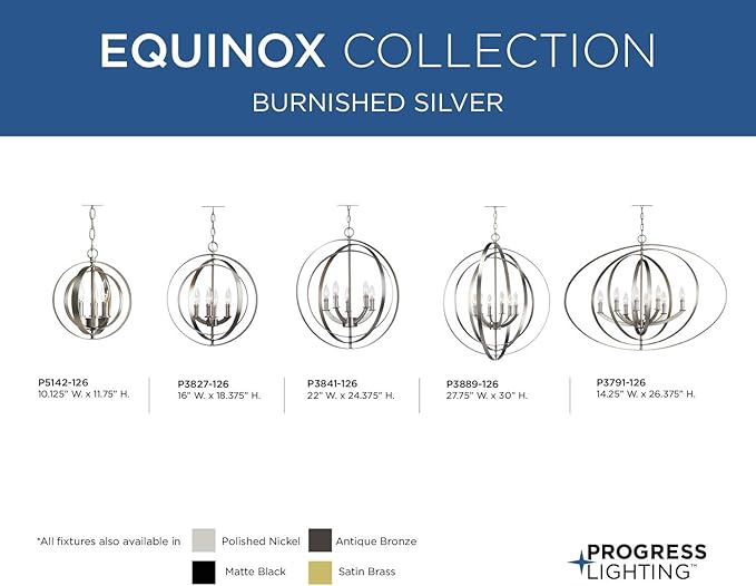 Progress Lighting 4-Light Foyer Pendant Equinox Collection Indoor P3827-126 Burnished Silver
