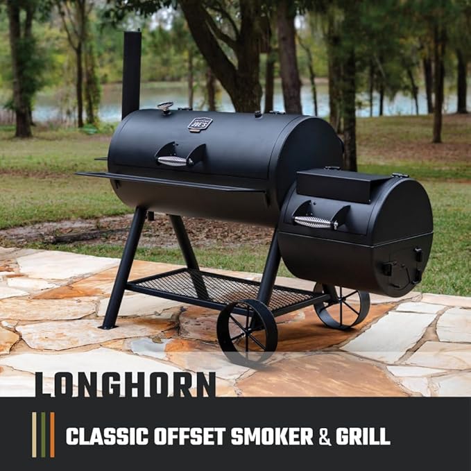 Oklahoma Joe's Longhorn Offset Charcoal Smoker and Grill with 1060 sq. in. Cooking Area in Black Offset Smoker Grill
