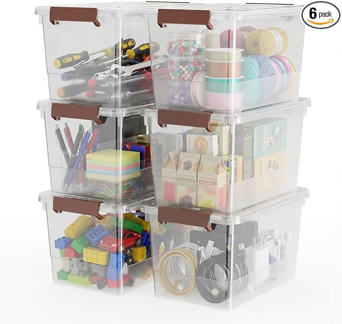 17 Quart Clear Storage Bins with Lids 6-Pack Stackable Plastic Organizer Box with Secure Latches &amp Handles