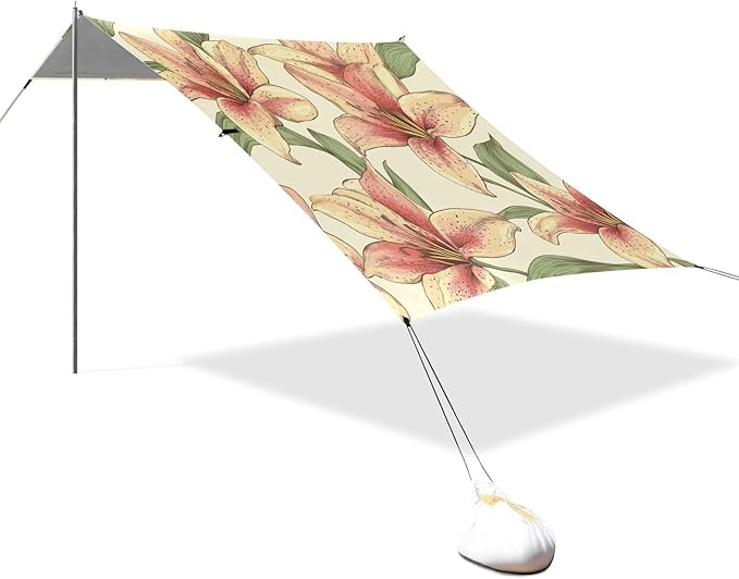 ALAZA Beautiful Lily Summer Floral Beach Tent Sun Shelter Portable Canopy Sunshade for Outdoor Camping Picnics Backyard Fun 10x9 ft