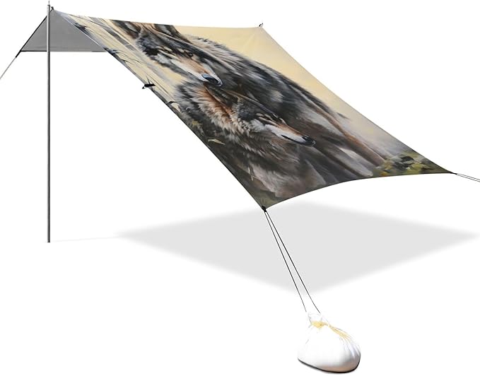 ALAZA Two Wolf Huge Beach Tent Sun Shelter Portable Canopy Sunshade for Outdoor Camping Picnics Backyard Fun 10x9 ft