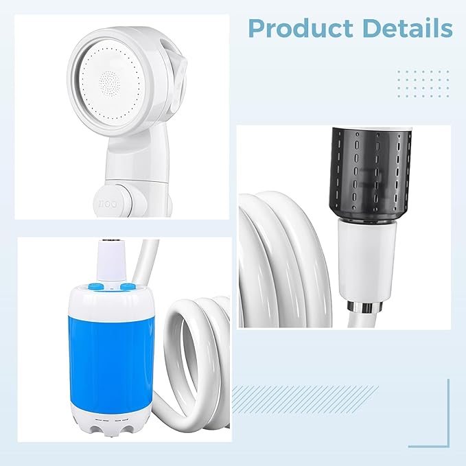 Camp Shower With Rechargeable Pump Portable 86.6 In / 220 Cm Hose 4000Mah Blue Multiple Spray Modes Low Noise For Job Sites And Camping