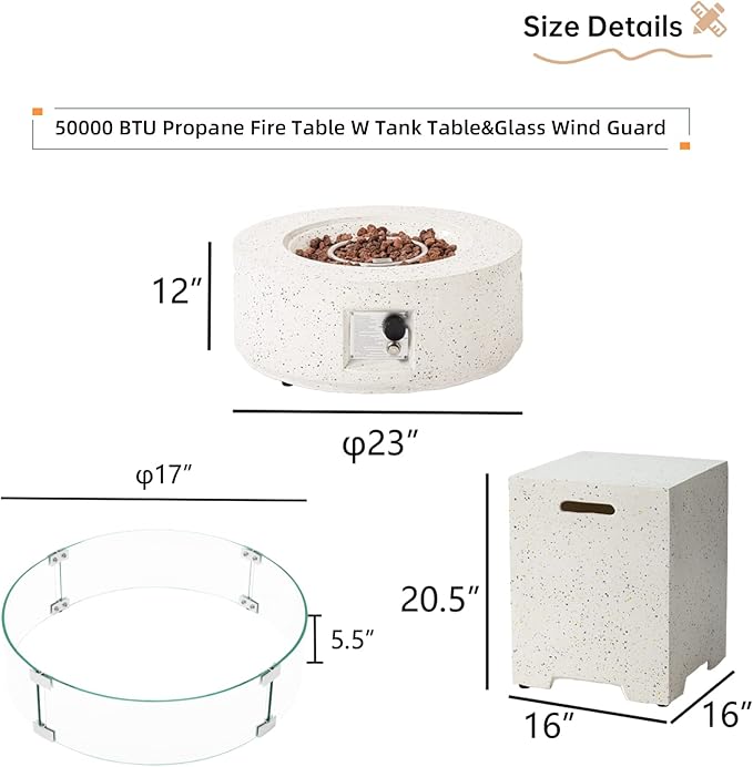 HOMPUS Outdoor Propane Fire Pit 40000 BTU 42-inch x 17-inch Round Concrete Gas Fire Table Outside Smokeless Firepit with Tank CoverWind GuradLava Rocks and Rain Cover for GardenDeckBackyard