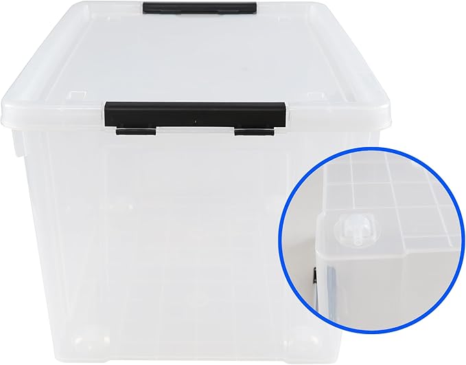 4 Pack 50 L Large Clear Latch Storage Bin with Lid and Wheels Plastic Storage Container Box