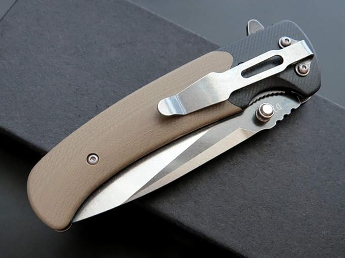 Eafengrow EF67 Pocket Knife with Metal ClipD2 Steel Blade G10 Handle EDC folding knife Tool Liner Lock for Tourist Outdoor Camping Hiking Tactical (EF67-desert)