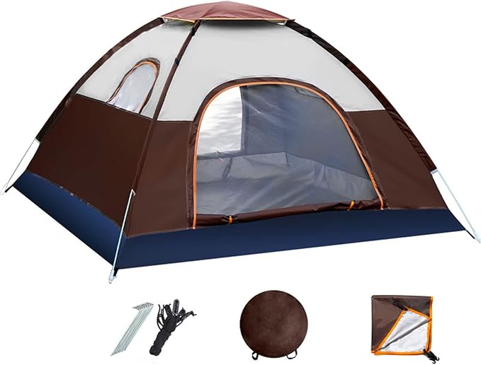 Pop Up Portable Beach Tent Outdoor Instant Camping Tent with 2 Doors and 2 Windows Sun Protection UPF50+ Canopy Shelter for Picnic Beach Camping (Color : Brown Size : for 2-4 Person)