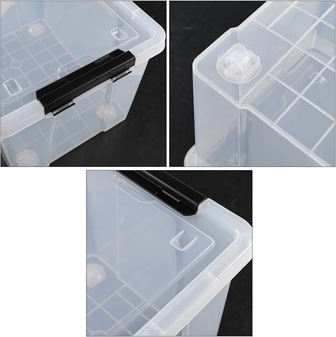 24 Quart Clear Latching Bin with Lids Stackable Plastic Storage Box with Wheels 6 Packs
