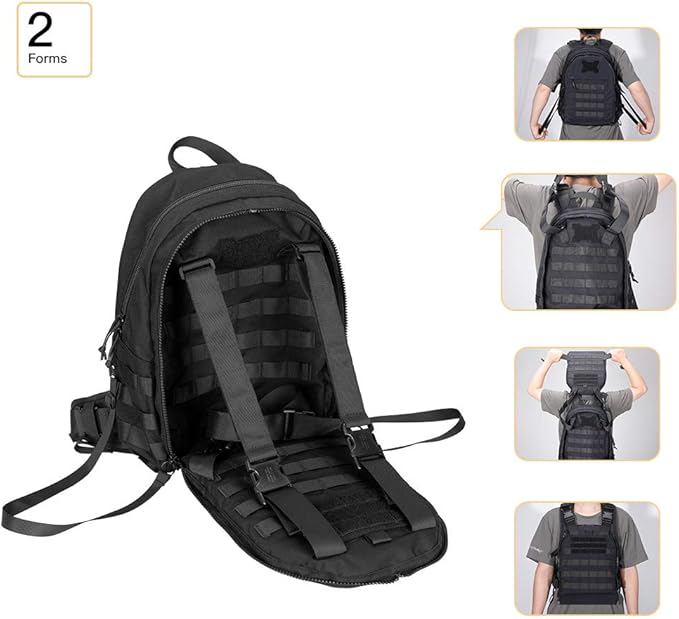 EXCELLENT ELITE SPANKER Military Tactical Backpack Detachable Backpack Quickly Turns into Outdoor Vest (Black)