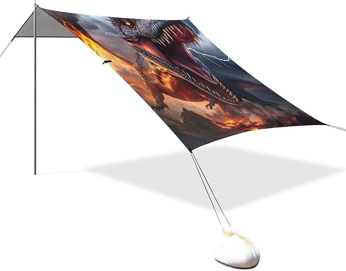 ALAZA Dinosaur Lightning Volcano Beach Tent Sun Shelter Portable Canopy Sunshade for Outdoor Camping Picnics Backyard Fun 10x9 ft