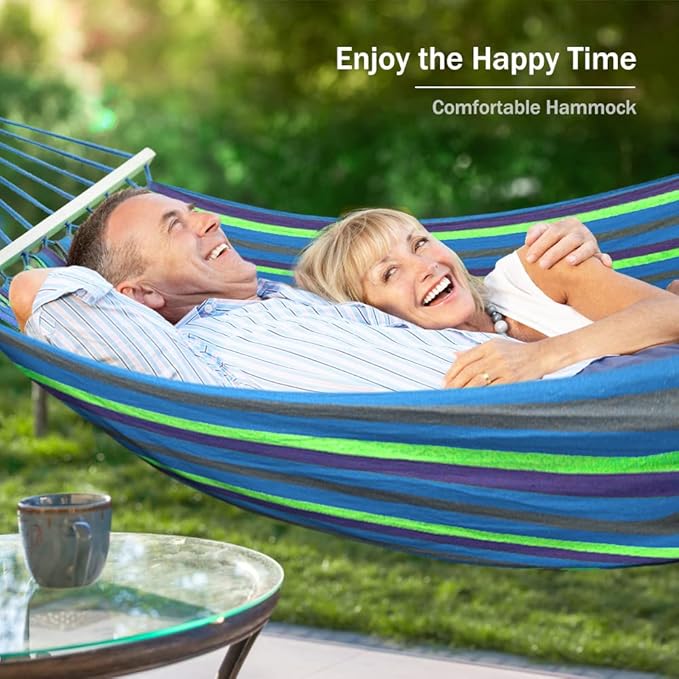 MOSFiATA Hammocks Portable Camping Hammock Upgraded 550lb Comfortable Fabric Hammock with Two Anti Roll Balance Beam and Sturdy Tree Straps for Camping Patio Backyard Outdoor （Blue Green）