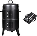 16 inch Vertical Charcoal Smoker Mini BBQ Grill Fire Pit 3-in-1 with Built-in Thermometer Adjustable Air Vent Idea for Parties Backyard Patio Camping