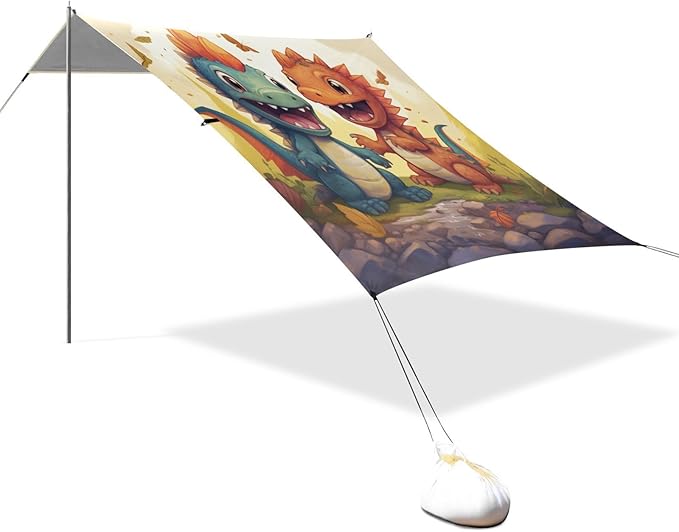 ALAZA Two Cute Dinosaurs Having Fun Beach Tent Sun Shelter Portable Canopy Sunshade for Outdoor Camping Picnics Backyard Fun 10x9 ft