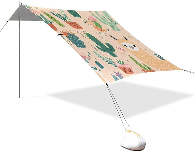 ALAZA Llama with Cactus Cute Alpaca Baby Llamas Flower Beach Tent Sun Shelter Portable Canopy Sunshade for Outdoor Camping Picnics Backyard Fun 10x9 ft
