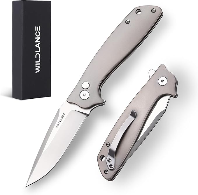 3.34 D2 Steel Folding Knife with Titanium Handle - EDC Pocket Knife with Clip for Men &amp Women Compact Daily Carry Utility Tool PK-T001