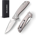 3.34 D2 Steel Folding Knife with Titanium Handle - EDC Pocket Knife with Clip for Men &amp Women Compact Daily Carry Utility Tool PK-T001