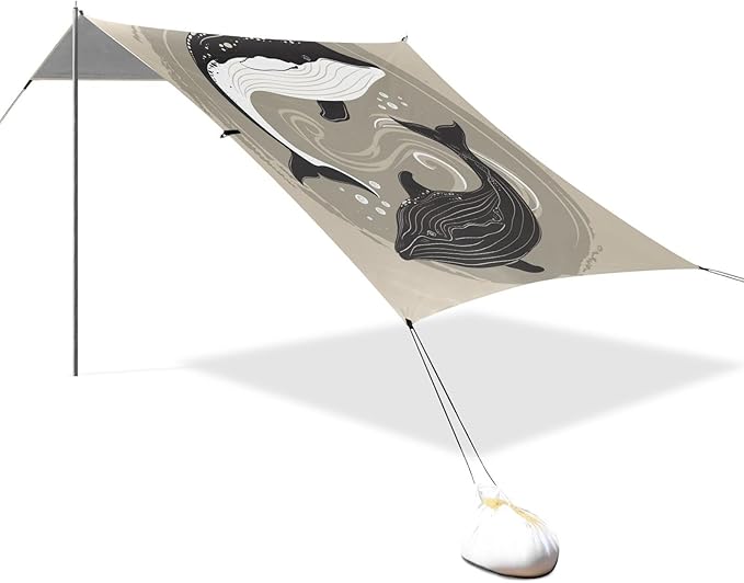 ALAZA Whale Tai Chi Beach Tent Sun Shelter UPF50+ Protection Beach Shade Canopy w/ 4 Sandbags for Outdoor Camping Fishing Backyard Fun Picnic 10x9 ft
