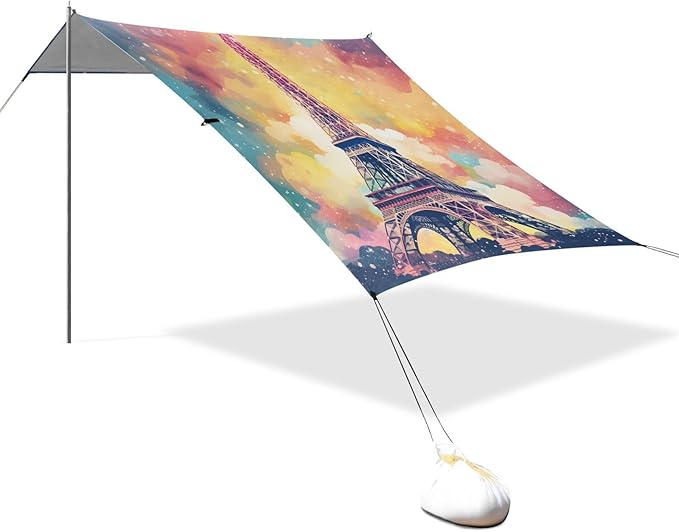 ALAZA Retro Eiffel Tower Vintage Nebula Beach Tent Sun Shelter Portable Canopy Sunshade for Outdoor Camping Picnics Backyard Fun 10x9 ft