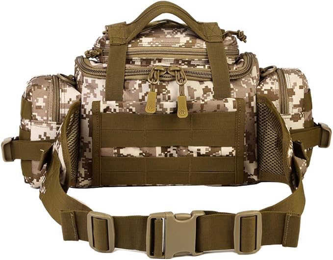 UNISTRENGH Tactical Assault Gear Sling Pack Hiking Duffle Fanny Packs MOLLE Compact Utility Military Waist Range Bag Heavy Duty EDC Camera Shoulder Backpack (Desert camouflage)