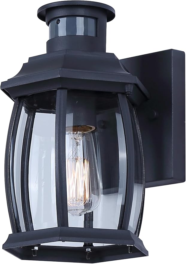 Grovehaven 1-Light Outdoor Light 10-inch Black Finish Wall Mounted with Clear Glass Built-in Motion Sensor/Photocell Lighting for Entryways Patios Porches