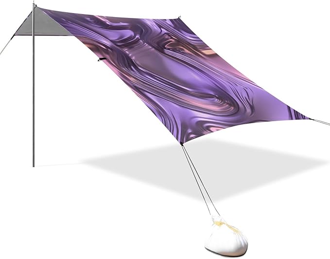 xigua Purple Texture Beach Tent Sun Shelter with Carrying Bag - Silver Coated Oxford Fabric Beach Canopy for Beach Camping Fishing - Includes Windproof Ropes Sandbags &amp Stakes