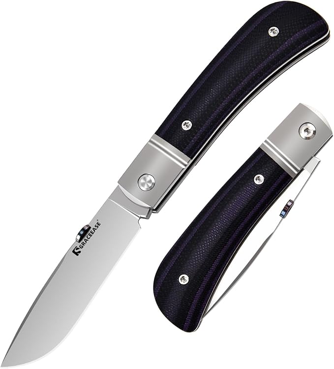 Jack Folding Pocket Knife - 14C28N Steel BladeTitanium &amp G10 HandleEDC Slip Joint Knife2.7″ Sharp BladeLightweight EDC Tool for CampingHiking (Purple and black mixed)