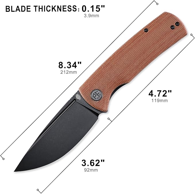 Petrified fish PFP01 k110 steel folding knife Micarta handle Front flipper outdoor Camping survival hunting EDC tool knives (Brown Micarta Stonewashed)
