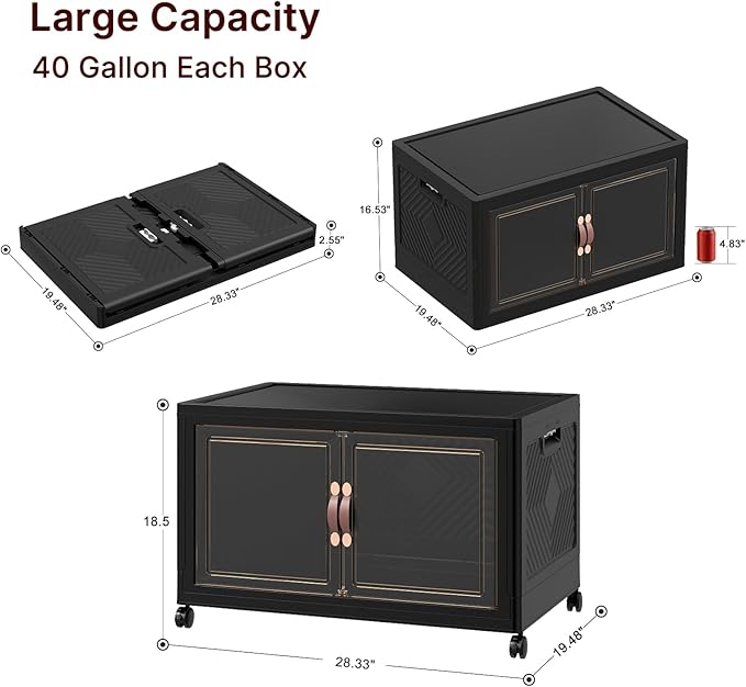 Stackable Storage Bins with Lids Collapsible Storage Boxes Foldable Plastic Storage Drawers for BedroomOffice Dorm (1 Black XL)
