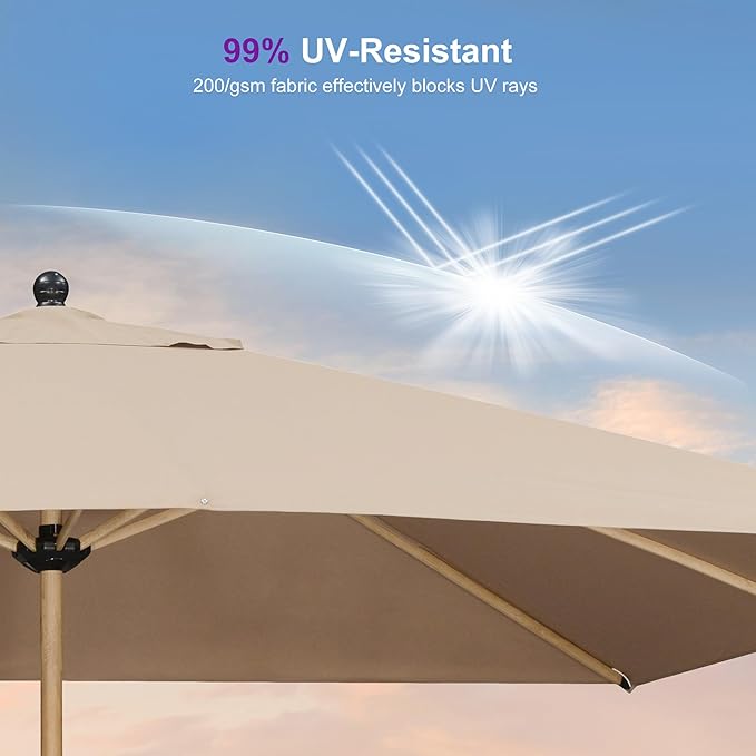 PURPLE LEAF 10' x 10' Square Patio Umbrella Outdoor Table Umbrella Aluminum Market Umbrella with 8 Sturdy Ribs &amp Crank Outdoor Umbrellas for Garden Deck Patio Taupe