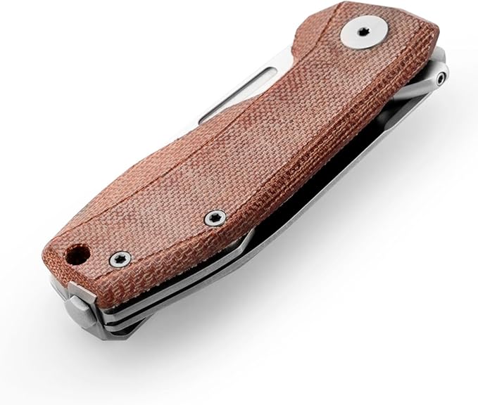LionSTEEL NANO Titanium Frame Lock Folding Pocket Knife Magnacut Steel Blade Solid Handle Construction Drop Point Made in Italy (Natural Micarta)