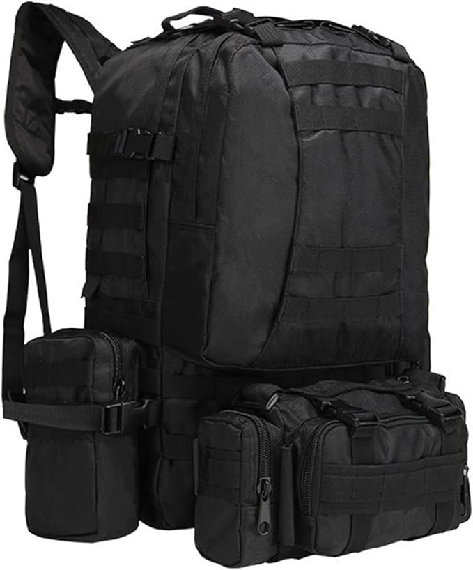 55L Tactical Backpack with Waterproof Ventilated Built Up 3 MOLLE Bags Anti Pressure Rucksacks for Travelling(Black)