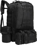 55L Tactical Backpack with Waterproof Ventilated Built Up 3 MOLLE Bags Anti Pressure Rucksacks for Travelling(Black)