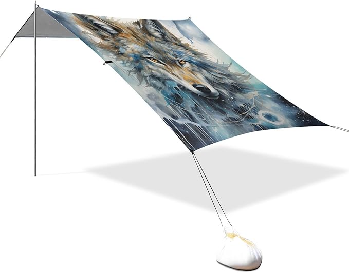ALAZA Wolf Moon Galaxy Beach Tent Sun Shelter Portable Canopy Sunshade for Outdoor Camping Picnics Backyard Fun 10x9 ft