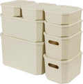 ANMINY 8PCS Plastic Storage Bins Containers with Lids Large Storage Organization Bins Boxes Lidded Plastic Storage Baskets for Closet Shelves Desktop Ivory Lids 1XL + 1L + 2M + 4S