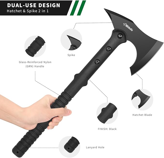 Hitdudu Camping Hatchet &amp Full Tang Camping Axe with Spike Hatchet Emergency Breaching Multitool