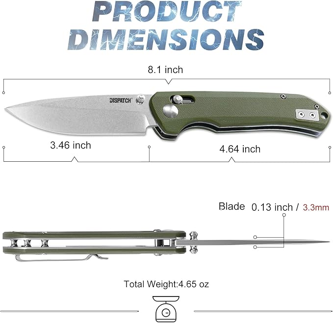Dispatch Axis Lock Folding Pocket Knife with Clip 3.46 D2 Steel Drop Point Blade and G10 Handle Crossbar Lock EDC Pocket Knife for Men Women Hiking Camping Hunting Survival Knives